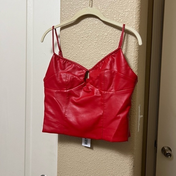 New! WAYF x Jourdan Sloane Giselle Faux Leather Crop Camisole Top - Medium - RED - Picture 7 of 16